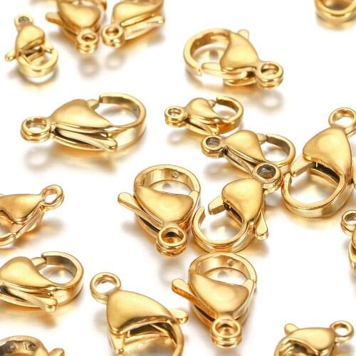 30pcs/lot Stainless Steel Lobster Clasps Gold Plated Lobster Clasps Hooks Connectors For DIY Jewelry Making Findings Accessories