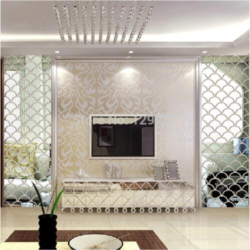 New style 40x100cm 3D fish scale mirror wall stickers forliving room dining room entrance TV wall decoration