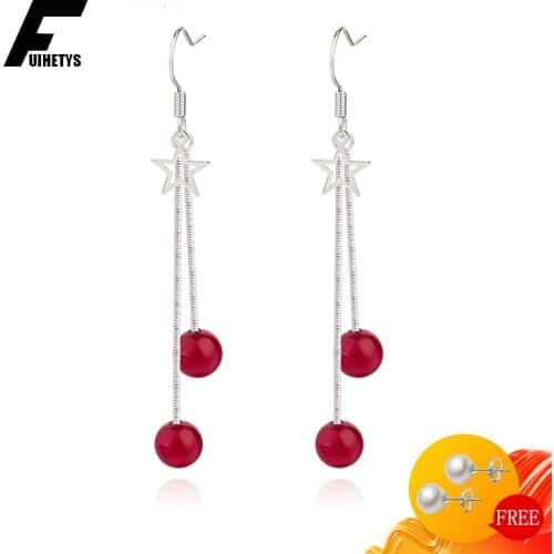 BaliJelry Fashion Earrings Silver 925 Jewelry Accessory for Women Wedding Engagement Red Pearl Star Shape Drop Earring Wholesale
