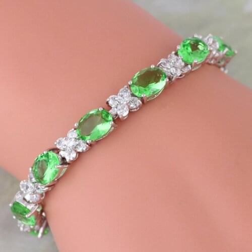 Womens Green Cubic Zirconia Silver Color Bracelets & Bangles Fashion Jewelry 20cm 7.87 Inch AB460
