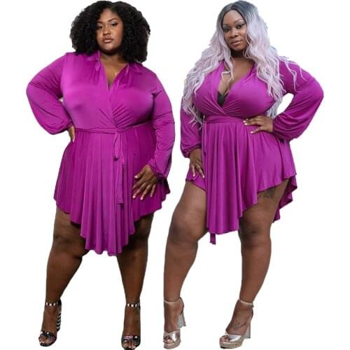 Women Dresses Elegant Long Sleeve Irregular Mini Dress with Lace Up High Waist Plus Size Shirt Dress Wholesale Dropshipping