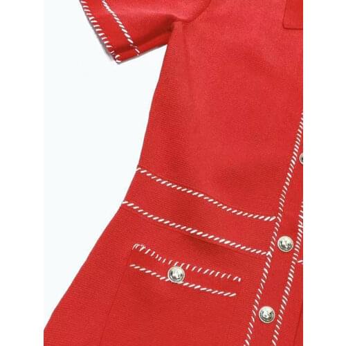 2021 Spring Summer Womens Dress with Pockets Female Casual Red Single Breasted Fashion Mini Dresses