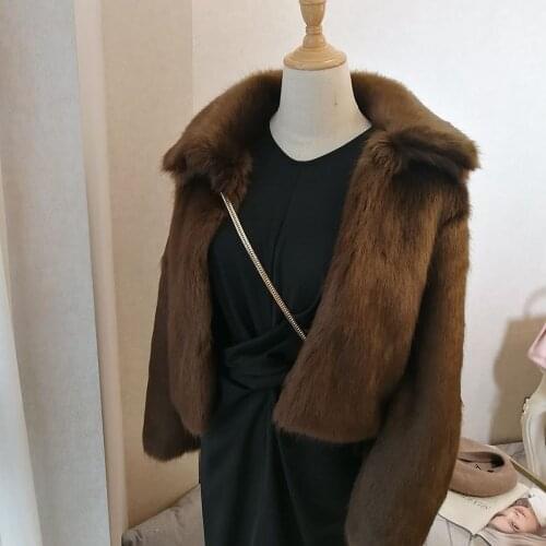 2020 autumn winter women brown turn down collar short fake fox fur jackets girls fashion faux fur coats A286