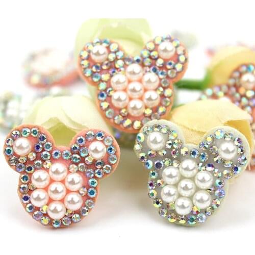 30Pcs 2.3*2.5cm Rhinestone&Pearl Mouse Head Appliques for Babys Hair Clip Headwear Crafts Decoration Cap Accessories wholesale