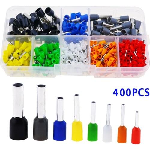 400pcs 8 Size 8 Color Wire Copper Crimp Connector Insulated Cord Pin End Terminal Kit Set