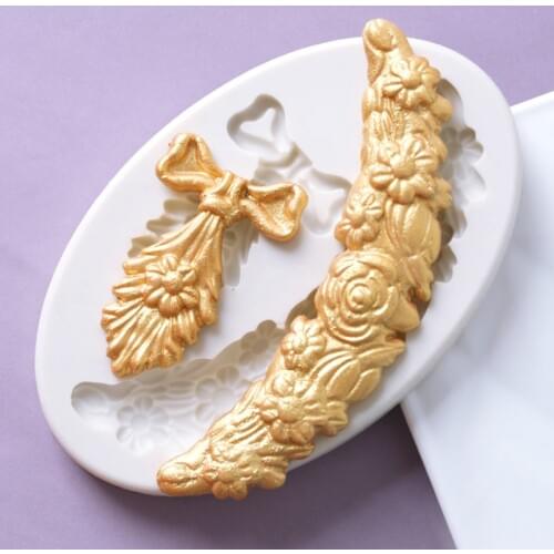 Bowknot Rose Bordered Silicone Mold Fondant Mould Cake Decorating Tools Chocolate Gumpaste Mold, Sugarcraft, Kitchen Accessories