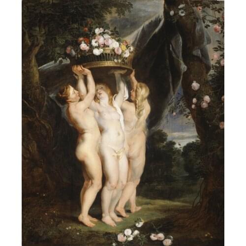 Free shipping classical nude art 3 sexy women raised flower pot oil painting canvas prints printed on canvas decoration pictures