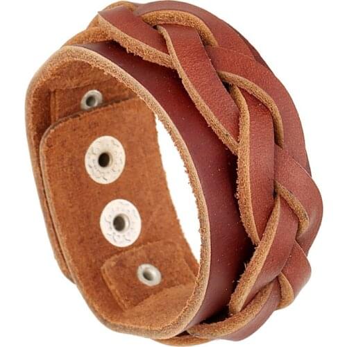 Punk Men bracelet Jewelry Braided Crafts Handmade Woven Brown Genuine Leather Cuff Bangle Simple Fashion Jewelry
