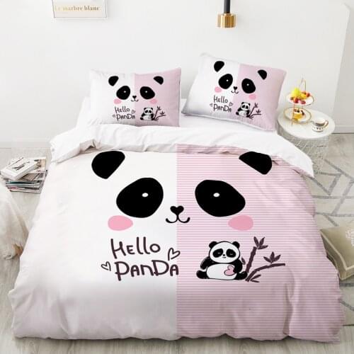 Cartoon Panda Childrens Bedding set for kids baby girls Duvet cover set pillow case Bed linens Quilt cover 240x220 140x200 pink