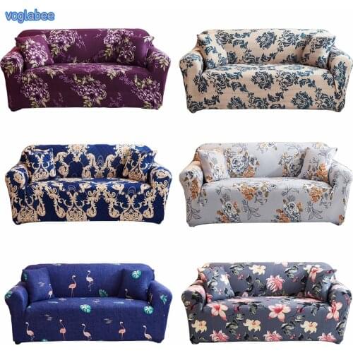 Floral Stretch Sofa Cover Elastic 1/2/3/4 Seater L Shape Slipcovers Adjustable Removable Protector For Home With Free Pillowcase