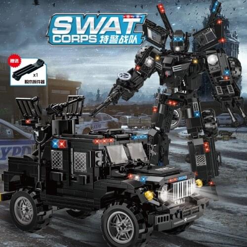 SWAT Police Station Truck Model Building Blocks City Machine Helicopter Car Robot Figures Bricks Educational Toy For Children