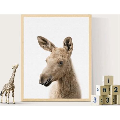 Woodland Animal Baby Moose Nursery Wall Art Canvas Print and Poster Cute Moose Art Painting Picture Kids Room Wall Art Decor