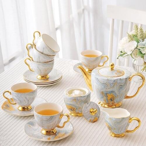 Nordic Luxury High-end Bone China Coffee Set Gold Porcelain Afternoon Tea Cup Sets Sugar Bowl Pot Drinkware Coffeeware