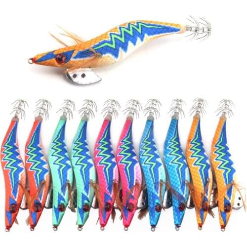New 10pcs lure sea fishing luminous lightning wooden shrimp bag set 10.4cm/197.3g with double sound beads simulation squid bait