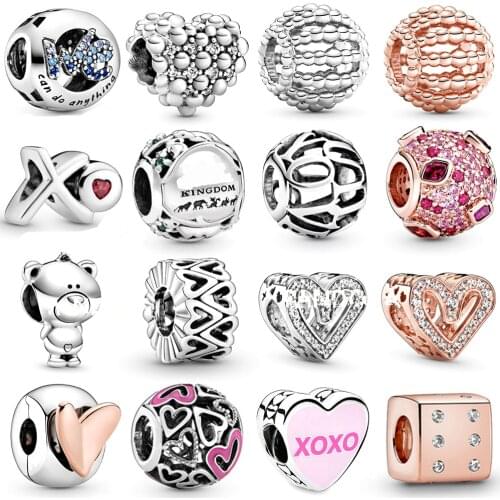 NEW 2020 100% 925 Sterling Silver Valentines Day Collection Charm Heart Women Fit DIY Original Bracelet Fashion Jewelry Gift