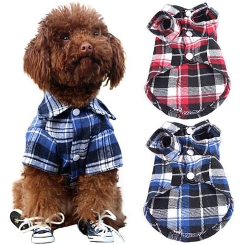 New Design Cute Pet Dog Puppy Plaid Shirt Coat Clothes T-Shirt Top Apparel Size XS S M L BITQ