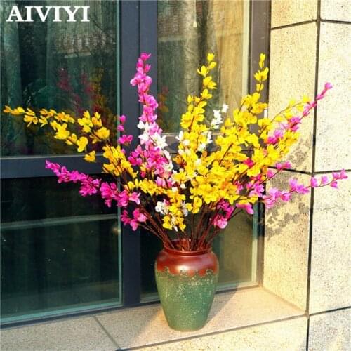 Single three-coloroptional winter jasmine home wedding soft decoration model room fake flower indoor artificial plant decoration