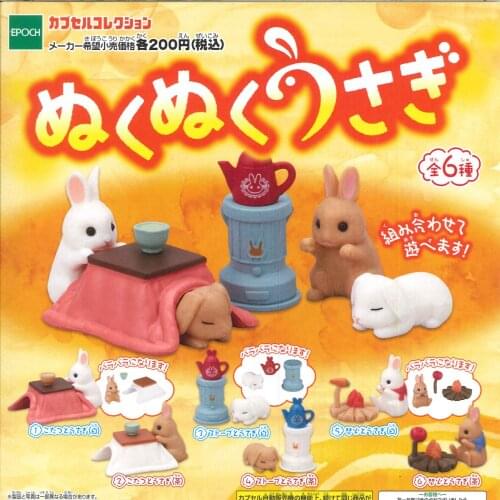 Original genuine capsule toy cute kawaii pet bunny rabbit warm with stove at home Winter miniature gashapon figure