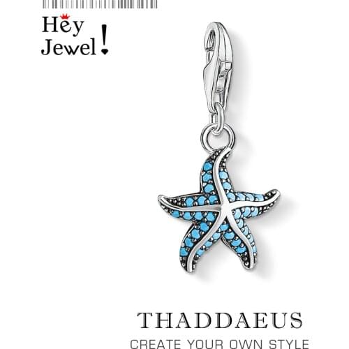 925 Sterling Silver Blue Starfish Charm Pendants fit Bracelet Fashion Gift for Jewelry Accessories Maritime Flair Aplenty