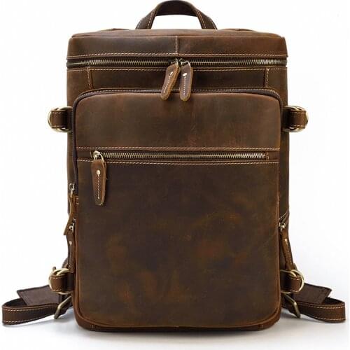 Genuine Leather Casual Outdoor Men Large Backpack Travel Bags