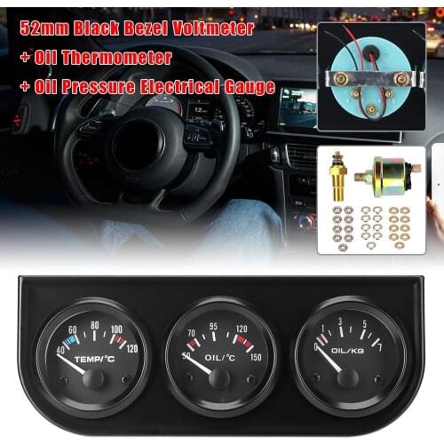 Oil Temp Water Temp Volt meter Triple Dashboard Universal 12V Oil Pressure Gauge with Sensor 2" 52mm 3 in 1 Car Meter