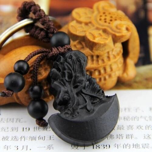 Natural Ebony Wood Keychain Bring You Peace Health Black Pendant Car Keychain To Ward Off Bad Luck Insulation Fortune Dragon Axe
