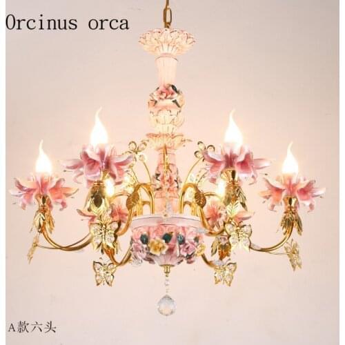 French garden luxury crystal chandelier European living room restaurant childrens Princess Pink ceramic Chandelier
