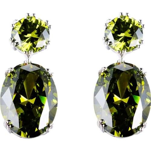 Luxury Female Austrian Crystal Drop Earrings For Women 925 Silver Filled Big Oval Zircon Stone Dangle Earrings Wedding Jewelry