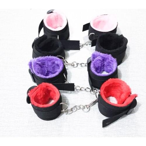 HanHaoBird Sex ribbon plush handcuffs black red purple pink 4color Erotic performance game Bandage toy