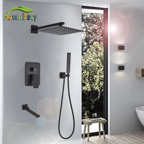 Black Shower Set Faucets Hot Cold Wall Mount Rainfall ultra thin Shower Head Tub Faucet 8/10/12/16 Inch Bathroom Shower
