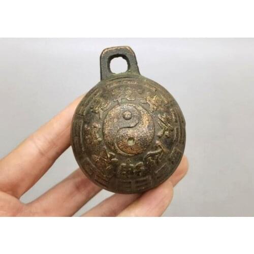 Antique Ancient Bells Pure Copper Small bell For War horse Accessories Magic Tai Chi diagram Decorations