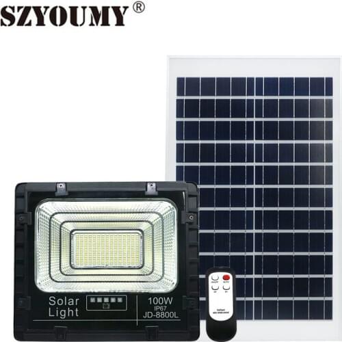 SZYOUMY New Upgrade Big Power Solar Flood Light 60W 100W 200W Outdoor Solar Floodlights With Power Display Of Replace Battery