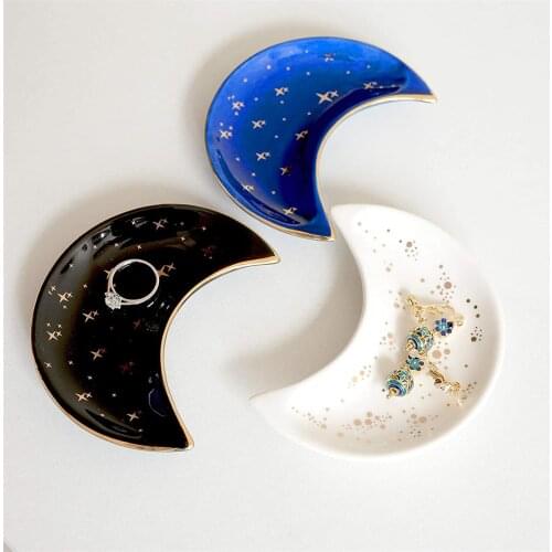 Nordic Ceramic Moon Shape Small Jewelry Dish Earrings Necklace Ring Storage Plates Fruit Dessert Display Bowl Decoration Tray