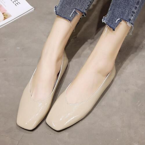 Women Flat Shoes Patent Leather Fashion Comfortable Female Leisure Square Toe New Flat Shoes Casual Womens Shoes W33-79