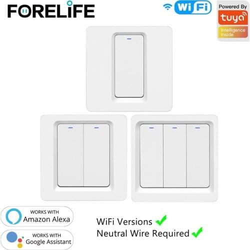 WiFi Smart Push Button Switch Neutral Wire and Live Wire (Universal) Smart Life Tuya APP Voice Control 1/2/3 Gang EU New