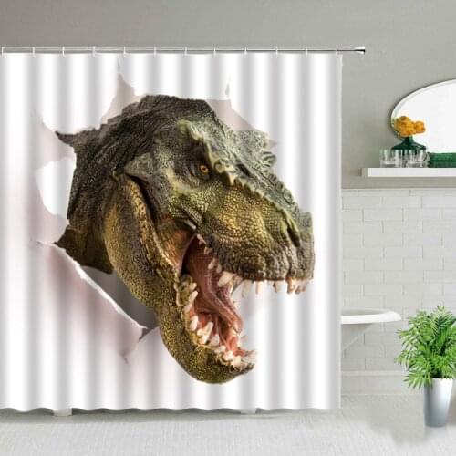 Dinosaur Shower Curtain Cartoon Animal Print Cute Children Bathroom Decoration Waterproof Sanitary Partition Curtain with Hook