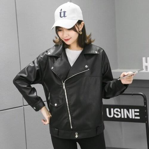 Nice Turn Down Collar Solid Casual Faux Leather Jackets for Women Short Moto Biker Female Pu Leather Jackets Ladies Zipper Coats