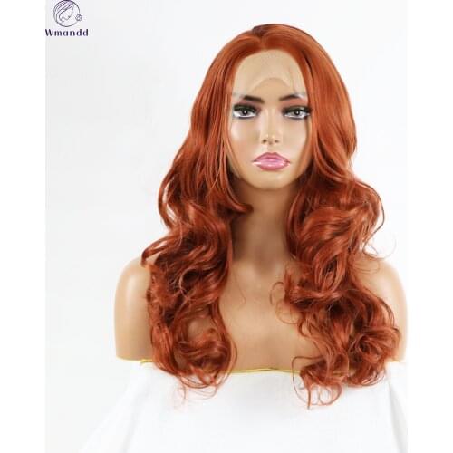 Wmandd 24 Inches Boday Wave Synthetic Wigs Brown Orange Free Part Lace Front Wigs For Women Daily Cosplay High Temperture Fiber