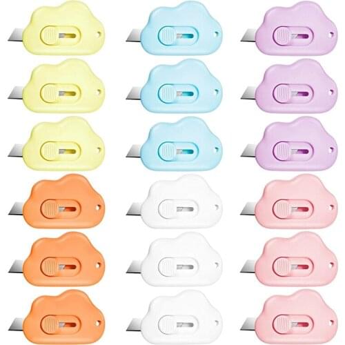 18 Pieces Mini Cutter Knife Cloud Shape Envelope Opener Retractable Candy Color Box Cutter Portable Cute Paper Cutter