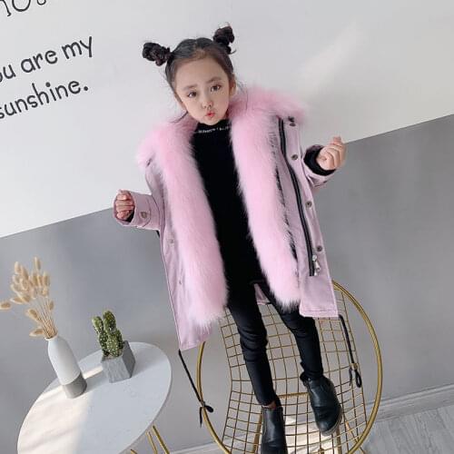 2021 Winter Children Girl Boys Thick Warm faux fox fur detachable liner Jacket Kids Hooded Coat Children Parkas Outerwear W202