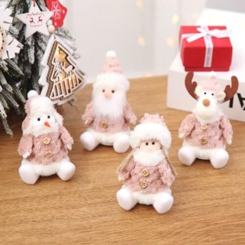3pcs Christmas Decoration Plush Sitting Doll Xmas Tree Santa Claus Elk Snowman Pendant Desk Decor for New Year Christmas