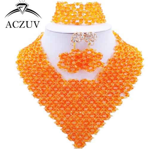 ACZUV Brand Orange Crystal African Beads Nigerian Wedding Jewelry Set Bracelet AJ012