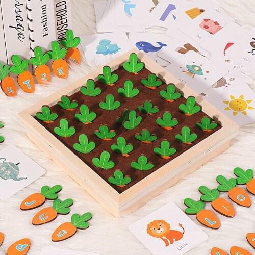 Childrens Wooden Cartoon Carrot Pull Game Alphabetic Recognition English Word Learning Toy Montessori Education Kids Gift