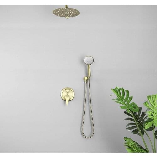 SHAMANDA Shower System with High Pressure 12" Rain Shower Head and 5-Setting Handheld Shower Head Brushed Gold/Matte Black