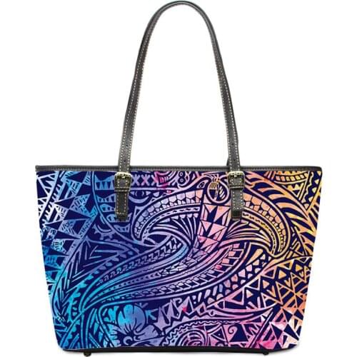ELVISWORDS Luxury Leather Handbag Large Casual Tote Bag Polynesian Traditional Tribal Printing Lady Shoulder Bags Women Handbags