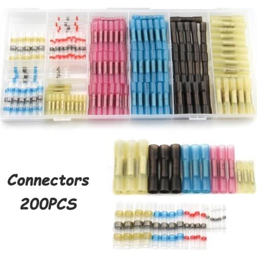 200Pcs Insulated Solder Sleeve Heat Shrinkable Connectors Electrical Wire Cable Shrink Thicken Butt Splice Crimp Terminal Kit