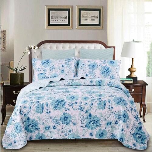 3pcs Bed cover BLUE PEONY Bedspread Splash ink painting Bedding set Chinese style Quilt Quilting Blanket Cool summer Bed cover