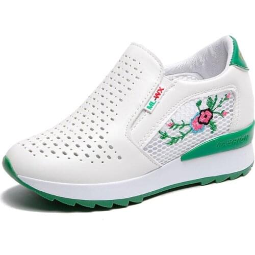 Comfortable Casual Shoes Autumn Slip on Loafers Women Mixed Colors Hollow Out Increasing Internal Height Sneakers