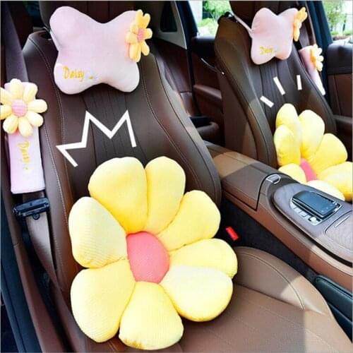 Small Daisy Sofa Cushion Fresh Flower Car Neck Pillow Lumbar Support Pillow Car Interior Accessories