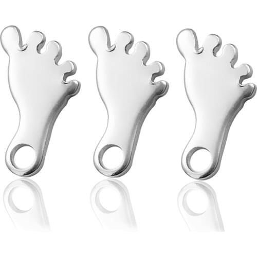 13mm x 8mm Stainless Steel Small Feet DIY Charm Pendant Necklace Jewelry DIY Tag Makinging Wholesale 25Pcs